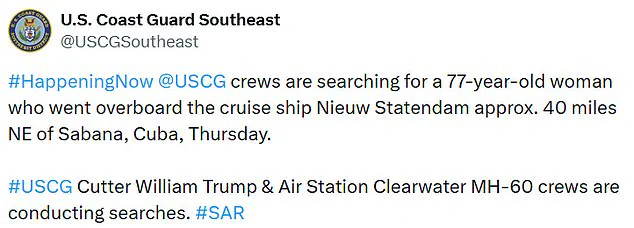 US Coast Guard Conducts Search for 77-Year-Old Woman Overboard from Nieuw Statendam Near Cuba