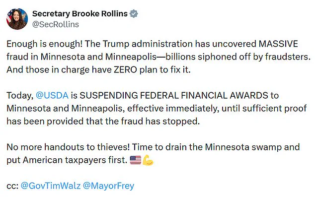 USDA Suspends Federal Funds to Minnesota Over Fraud Scandal, Sparking Political Controversy