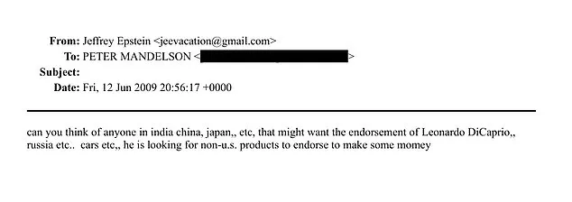 DOJ Releases Epstein Email to Lord Mandelson, Linking DiCaprio to Global Endorsement Deals