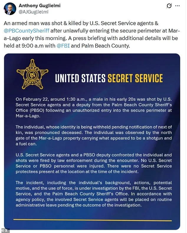 Armed Intruder Killed at Mar-a-Lago as Secret Service Neutralizes Threat Early Sunday